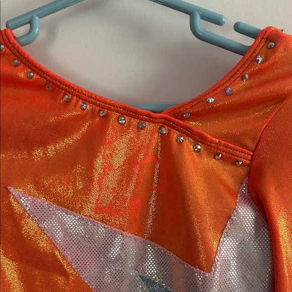 GK Elite Shimmering Orange, Silver and blue Leotard girls size large - Picture 4 of 7